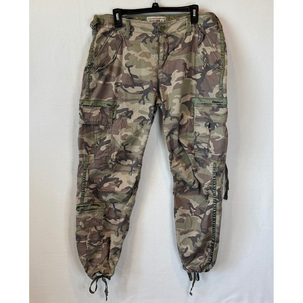 Vtg Abercrombie & Fitch Camo Cargo Pants Women 14R Army Green Paratrooper Y2K